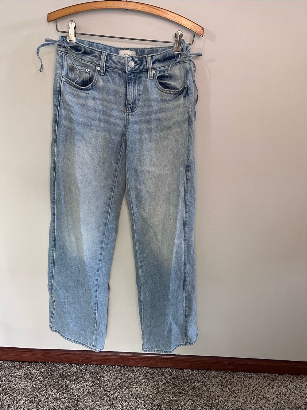 PacSun Casey Low Rise Baggy Jeans Light Wash Denim Size 24 Tie Side Details